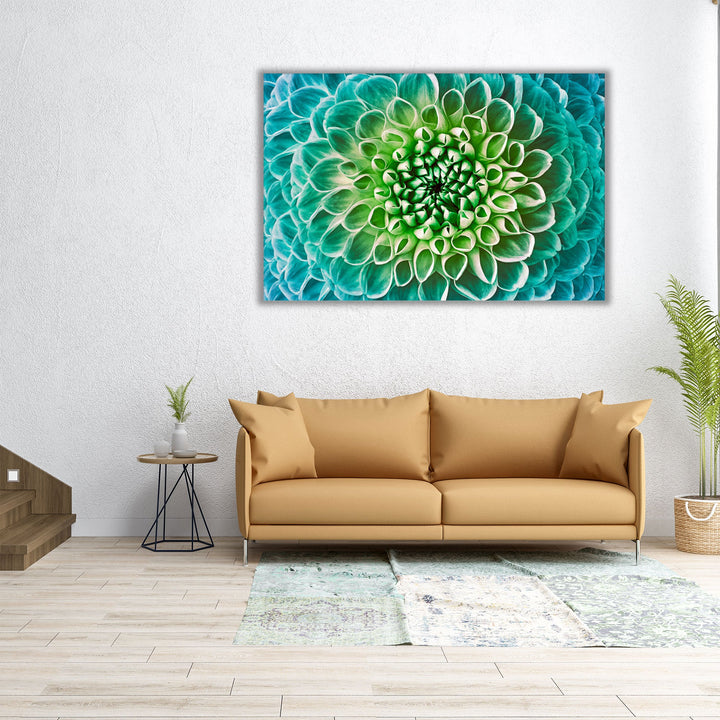 Dahlia Turquoise Green Flower Macro Shot - Canvas Print Wall Art