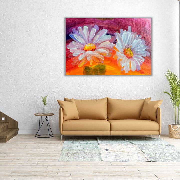 Oil Painting of White Daisy Flowers - Canvas Print Wall Art