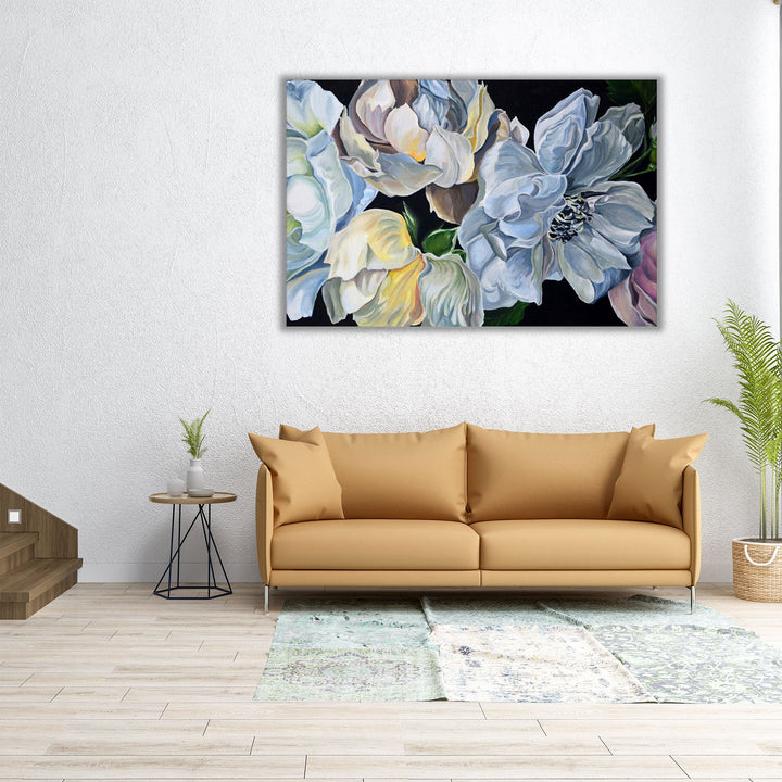 Oil Painting of White Flowers Close-up - Canvas Print Wall Art