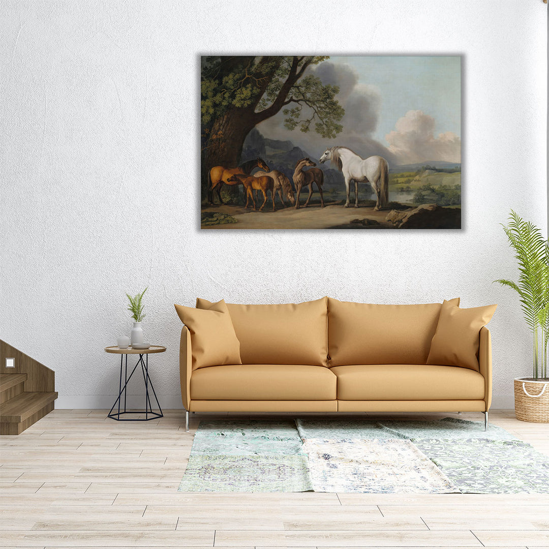 Mares and Foals in an Extensive Landscape - Canvas Print Wall Art
