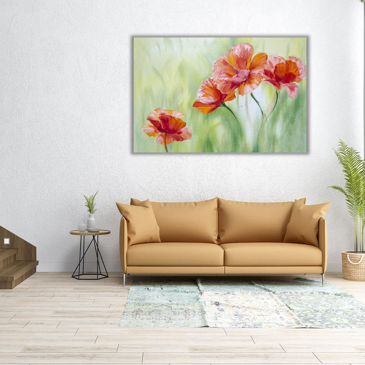 Poppies in The Morning, Oil Painting - Canvas Print Wall Art