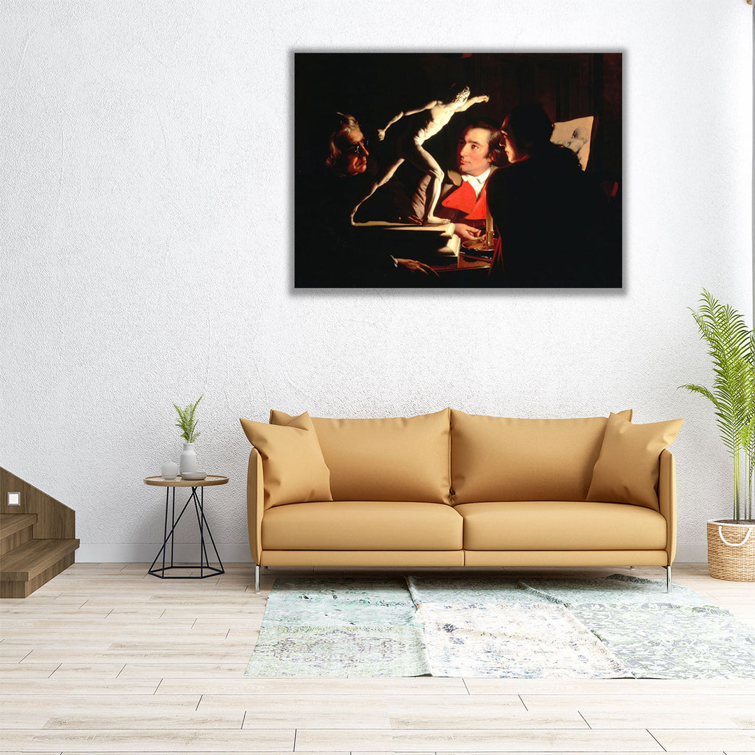 Three Persons Viewing the Gladiator by Candlelight - Canvas Print Wall Art