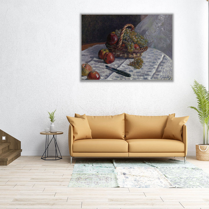 Apples and Grapes in a Basket - Canvas Print Wall Art