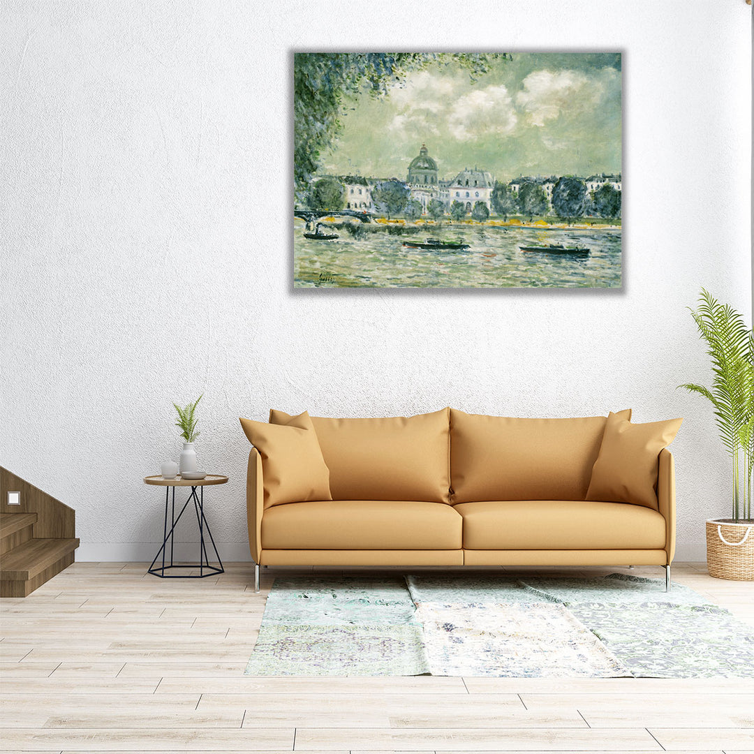 Landscape along the Seine with the Institut de France - Canvas Print Wall Art