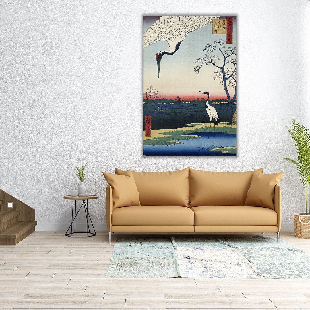Two Cranes from Meisho Yedo Hiakkei - Canvas Print Wall Art