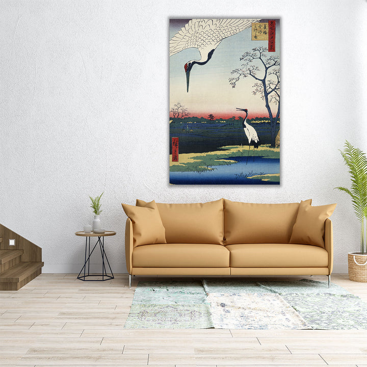 Two Cranes from Meisho Yedo Hiakkei - Canvas Print Wall Art
