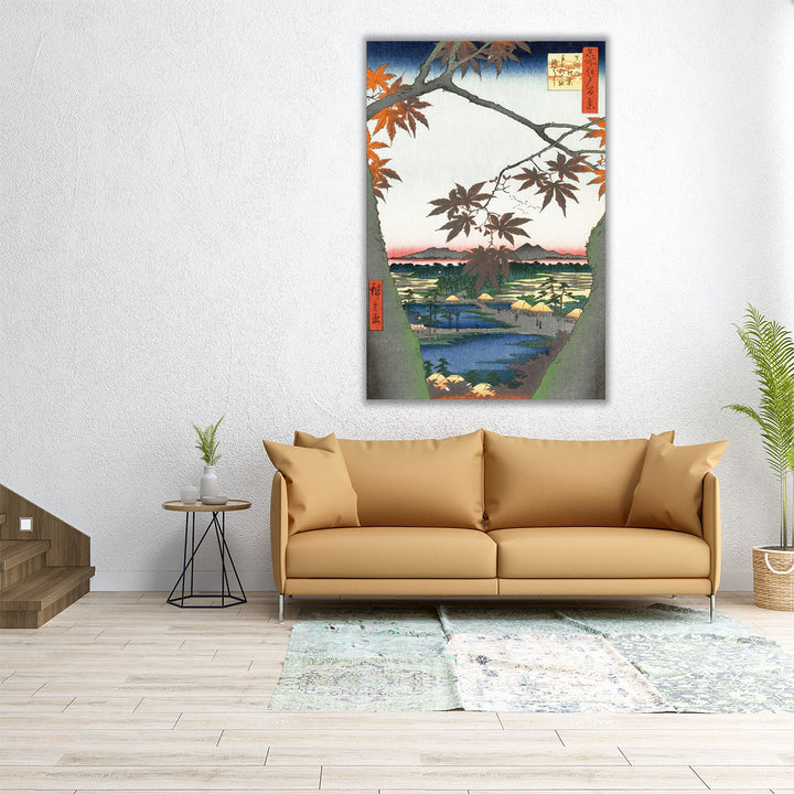Maple Leaves, the Tekona Shrine and the Bridge Print - Canvas Print Wall Art