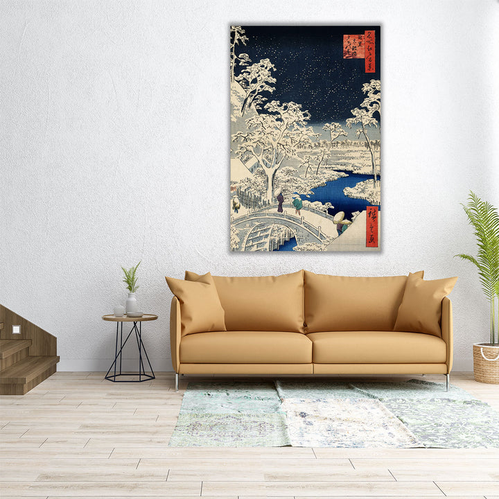 Drum Bridge at Meguro and Sunset Hill, 1857 - Canvas Print Wall Art