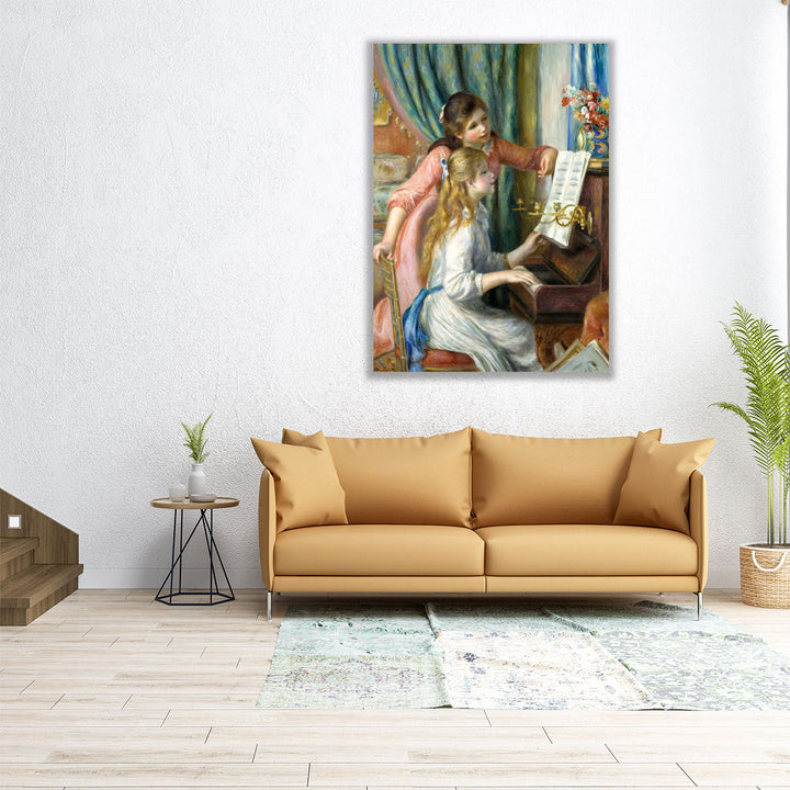 Two Young Girls at the Piano - Canvas Print Wall Art