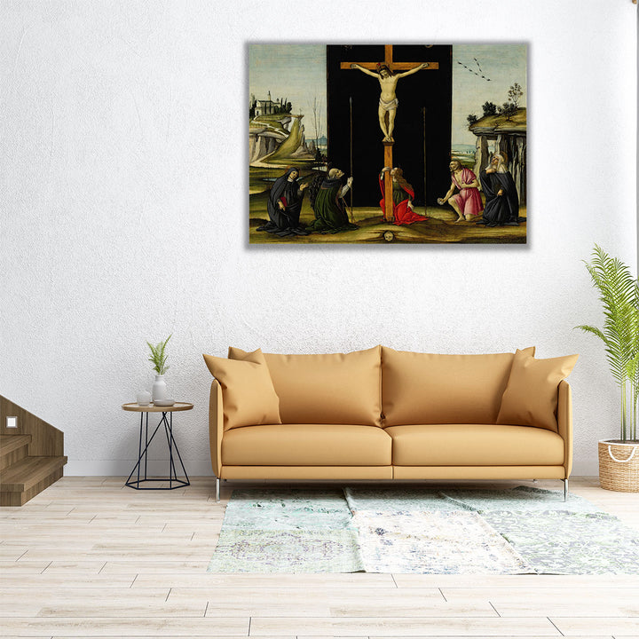 Christ on the Cross adored by Saints Monica, Augustine, Mary Magdalen - Canvas Print Wall Art