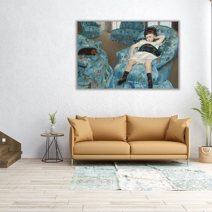 Little Girl in a Blue Armchair - Canvas Print Wall Art