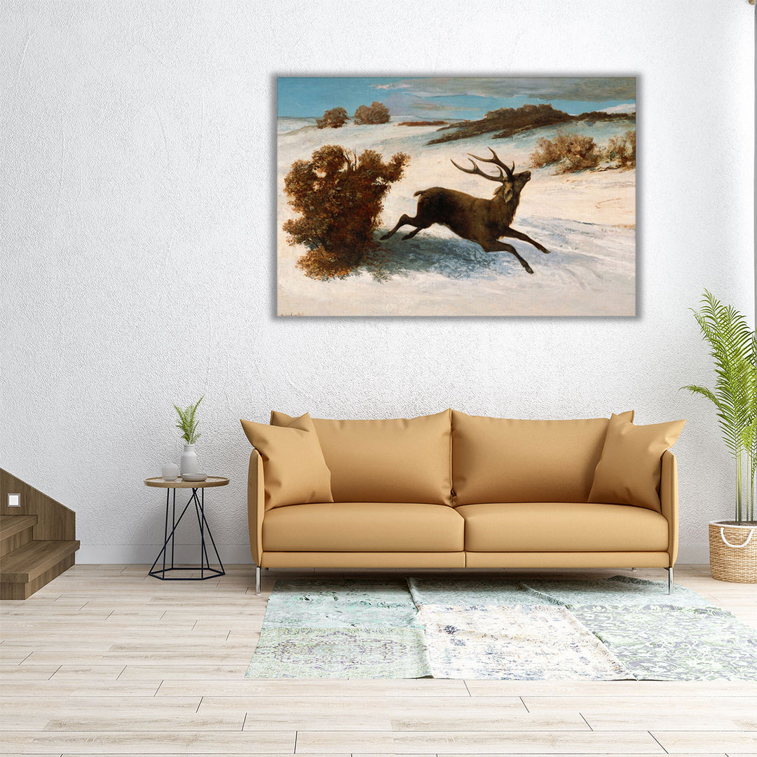 Deer Running in the Snow, 1856 - Canvas Print Wall Art