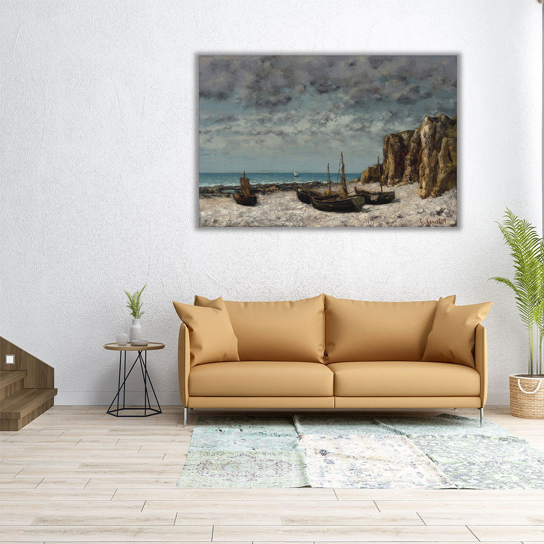 Boats on a Beach, Etretat - Canvas Print Wall Art
