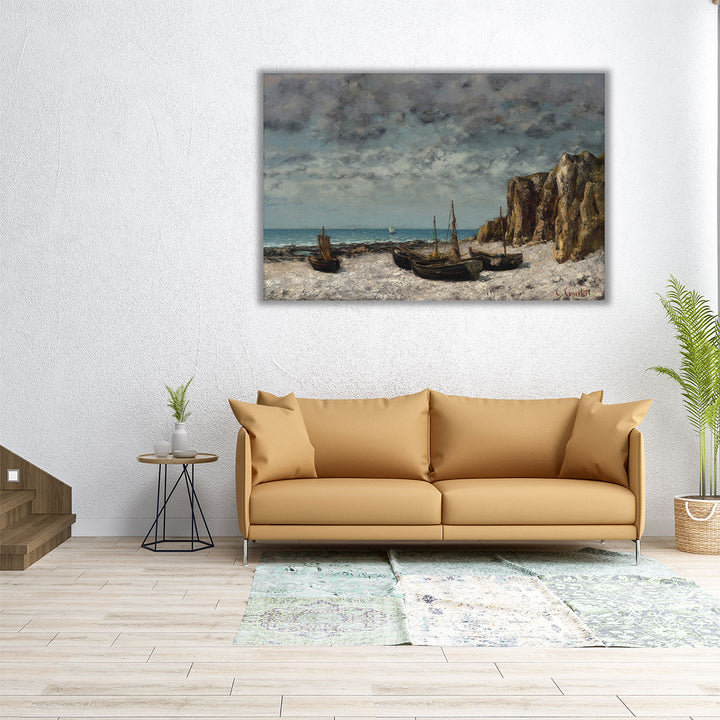 Boats on a Beach, Etretat - Canvas Print Wall Art