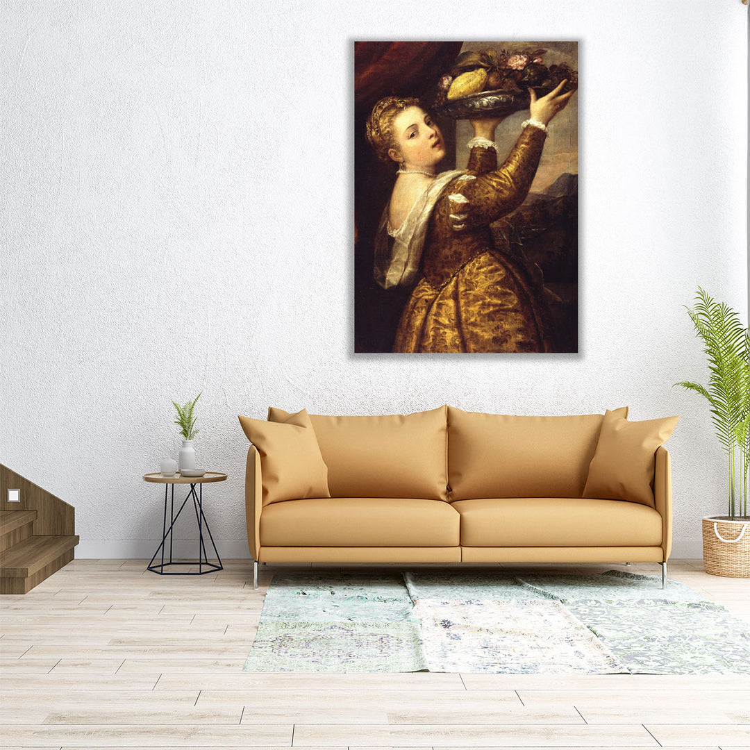 Girl with a Platter of Fruit - Canvas Print Wall Art