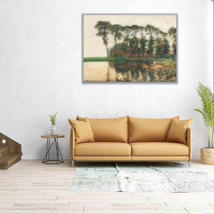 Farmstead along the Water Screened by Nine Tall Trees - Canvas Print Wall Art
