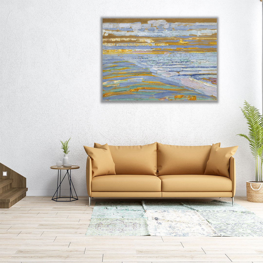 View from the Dunes with Beach and Piers, Domburg - Canvas Print Wall Art