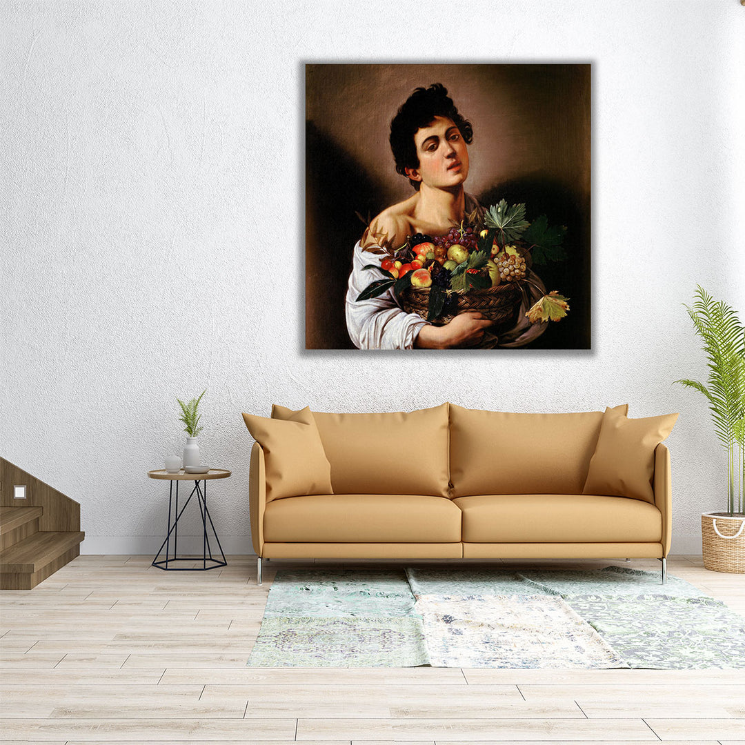 Boy with a Basket of Fruit - Canvas Print Wall Art