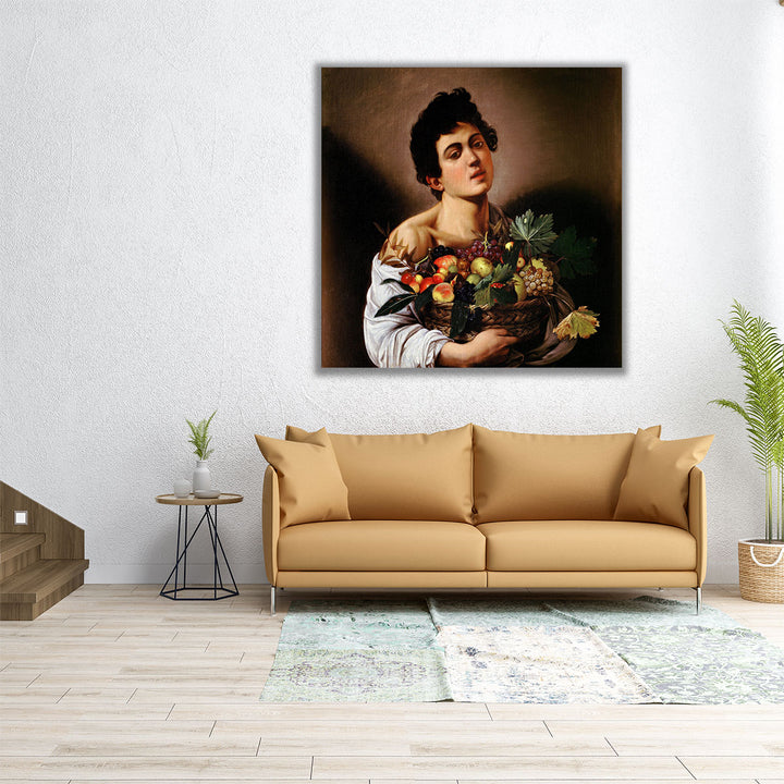 Boy with a Basket of Fruit - Canvas Print Wall Art