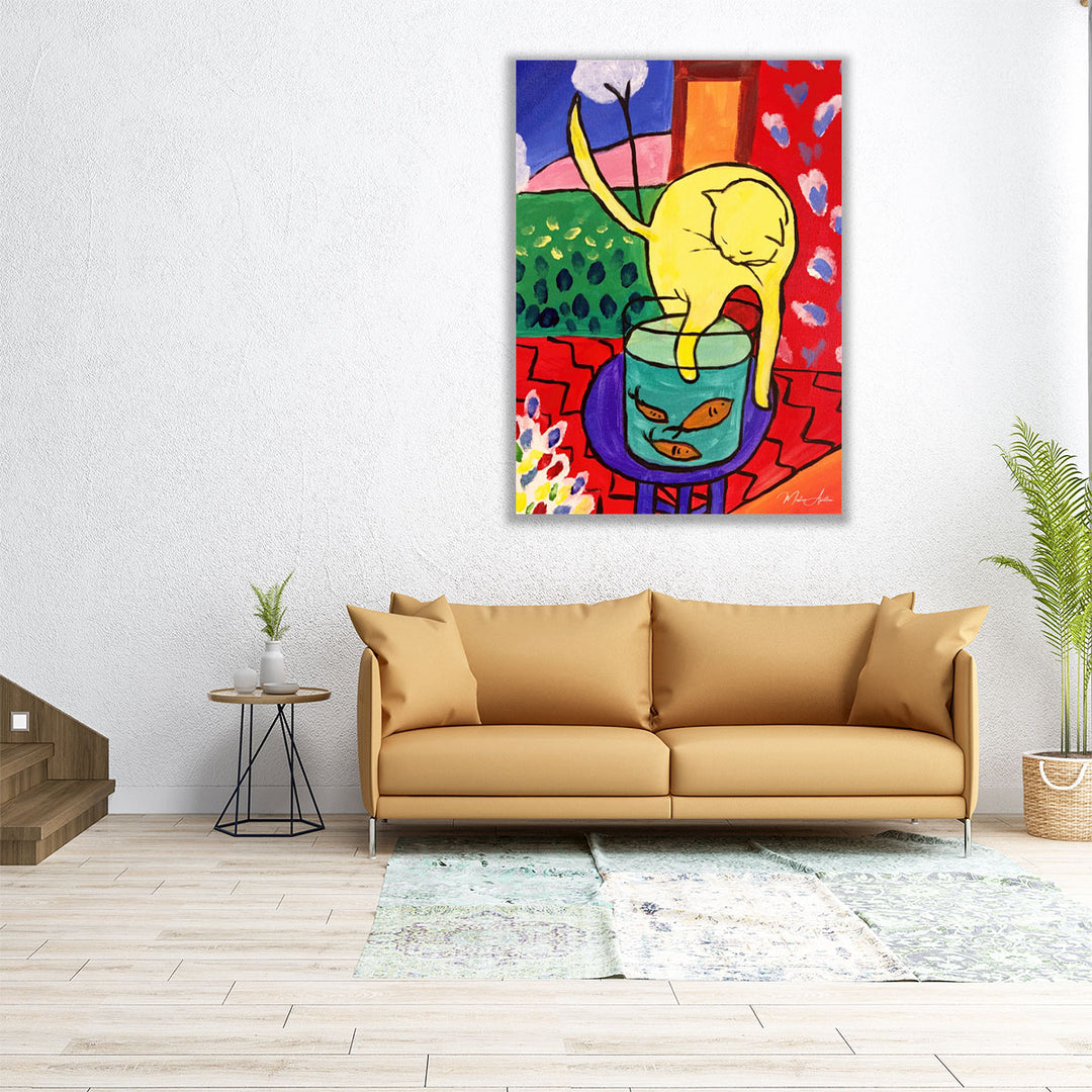 Cat With Red Fish - Canvas Print Wall Art