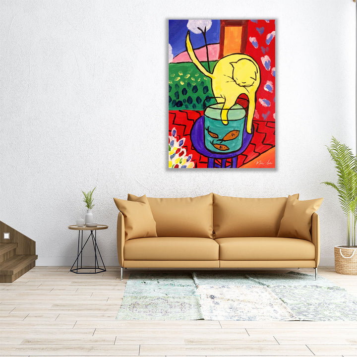 Cat With Red Fish - Canvas Print Wall Art