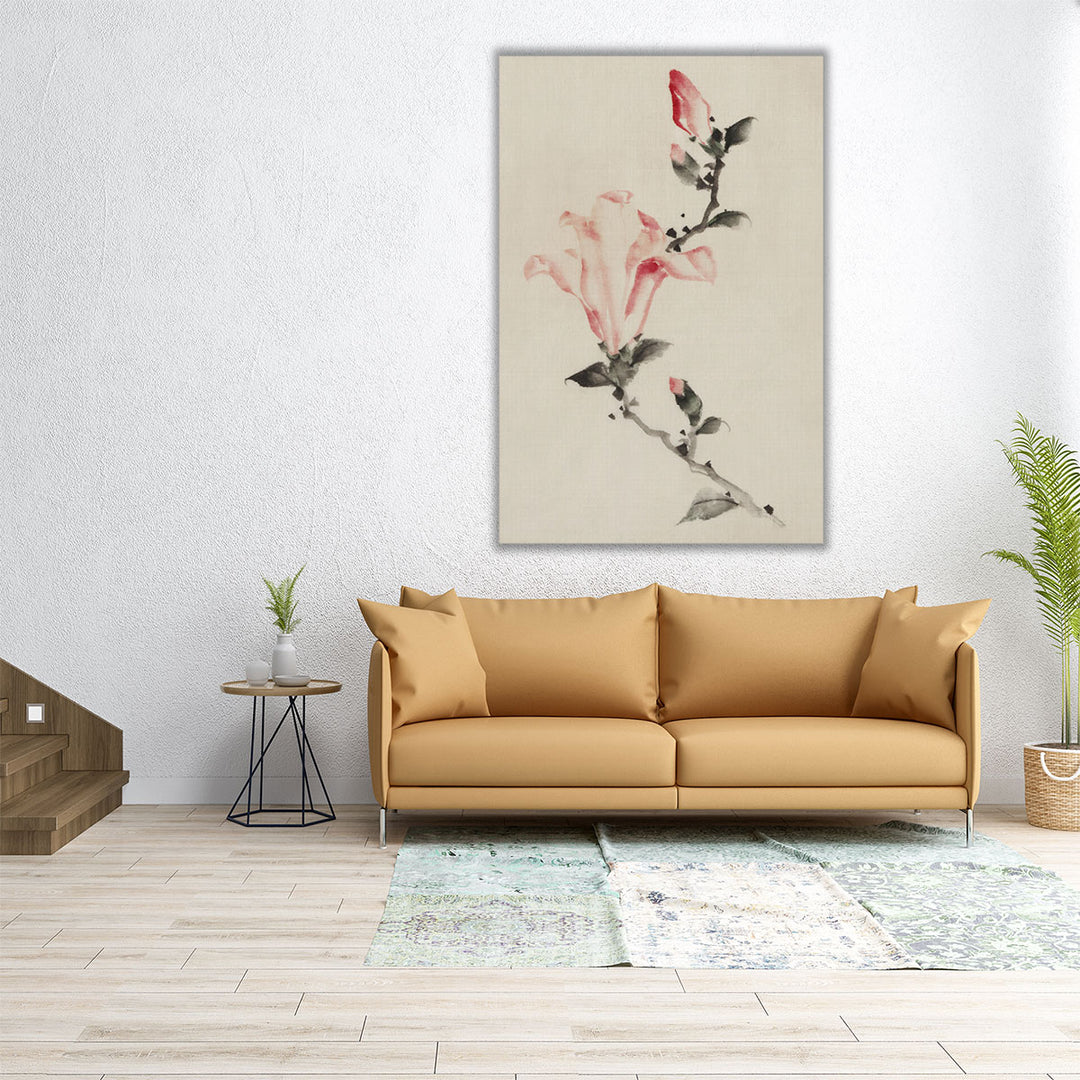 Large Pink Blossom on a Stem with Three Additional Buds - Canvas Print Wall Art