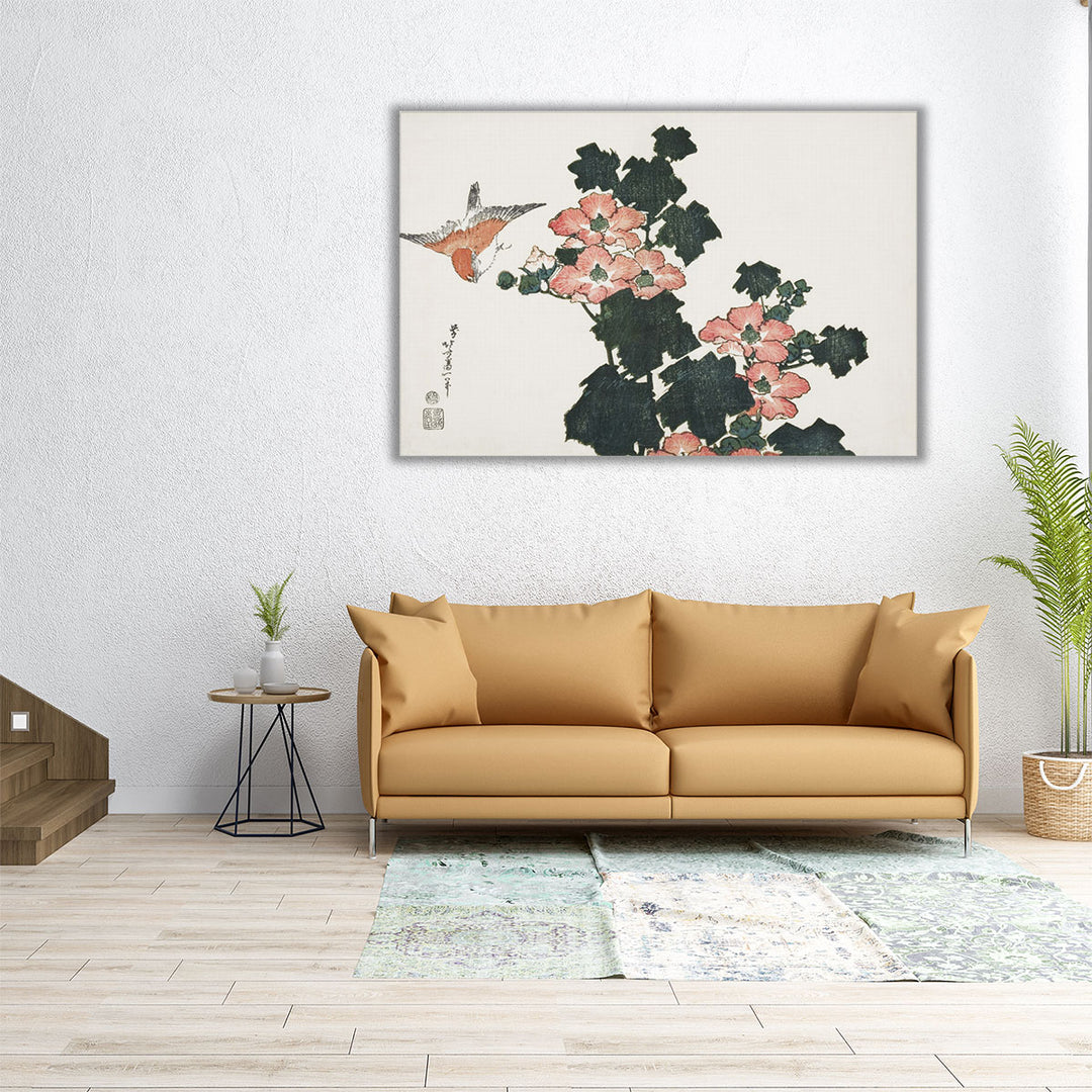 Red Roses and Bird - Canvas Print Wall Art