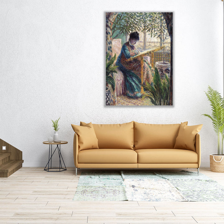 Madame Monet Embroidering - Canvas Print Wall Art