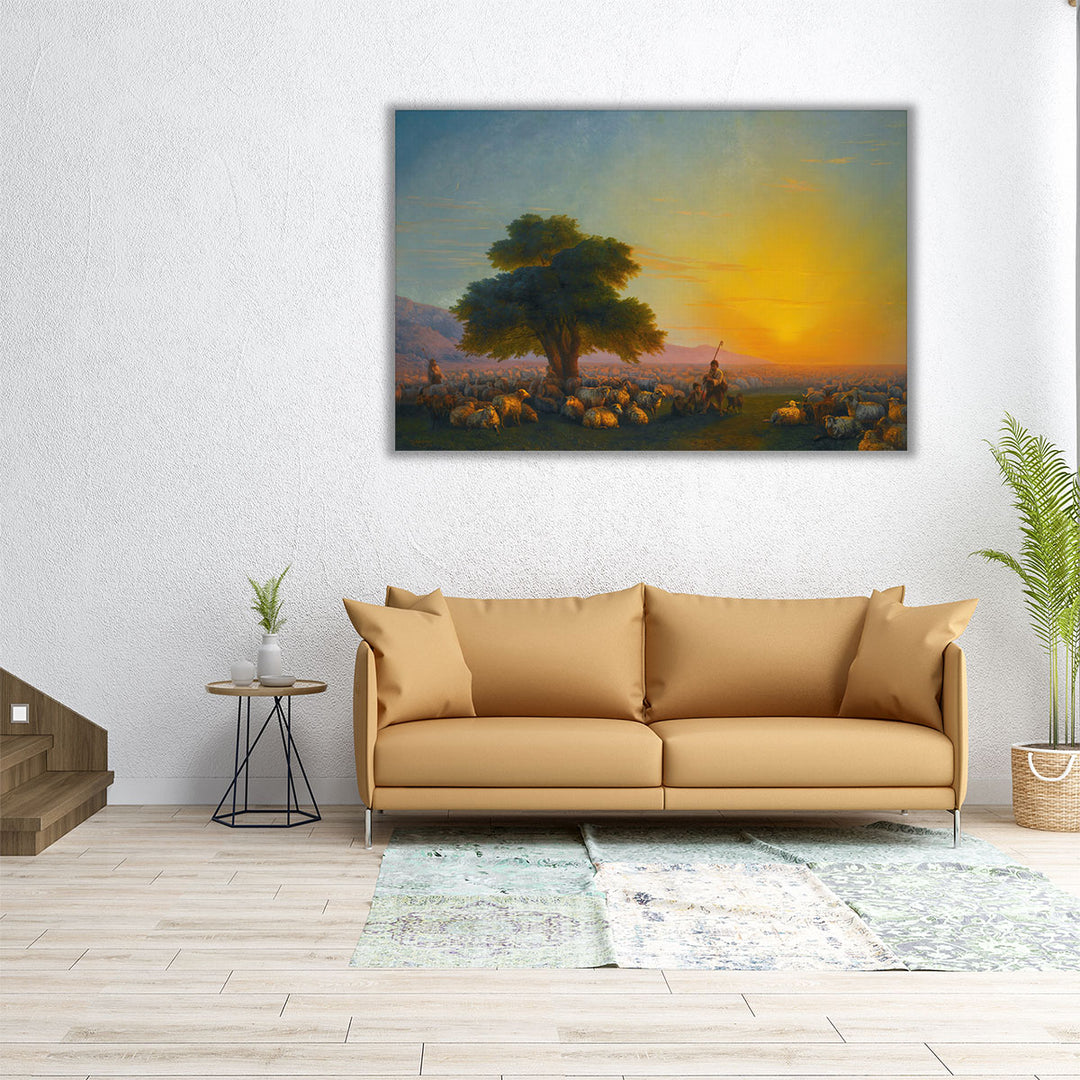 Shepherds with their Flock at Sunset, 1859 - Canvas Print Wall Art