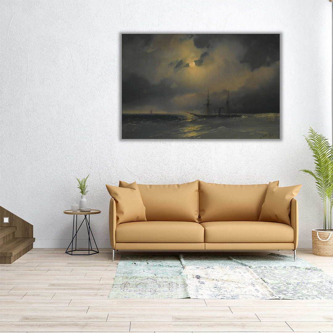 Shipping In Moonlight, 1853 - Canvas Print Wall Art