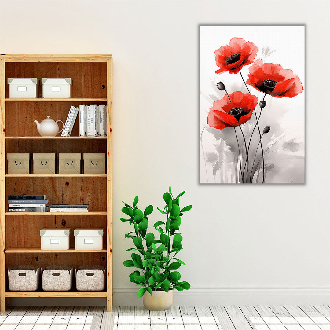 Red Poppies Elegance - Canvas Print Wall Art