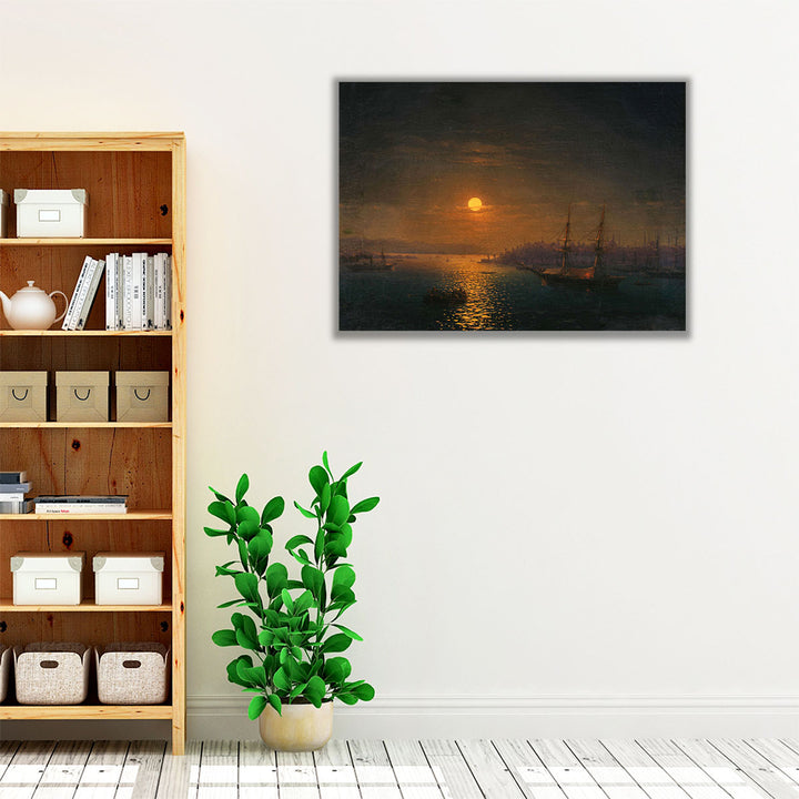 Istanbul, The Golden Horn in the Moonlight - Canvas Print Wall Art
