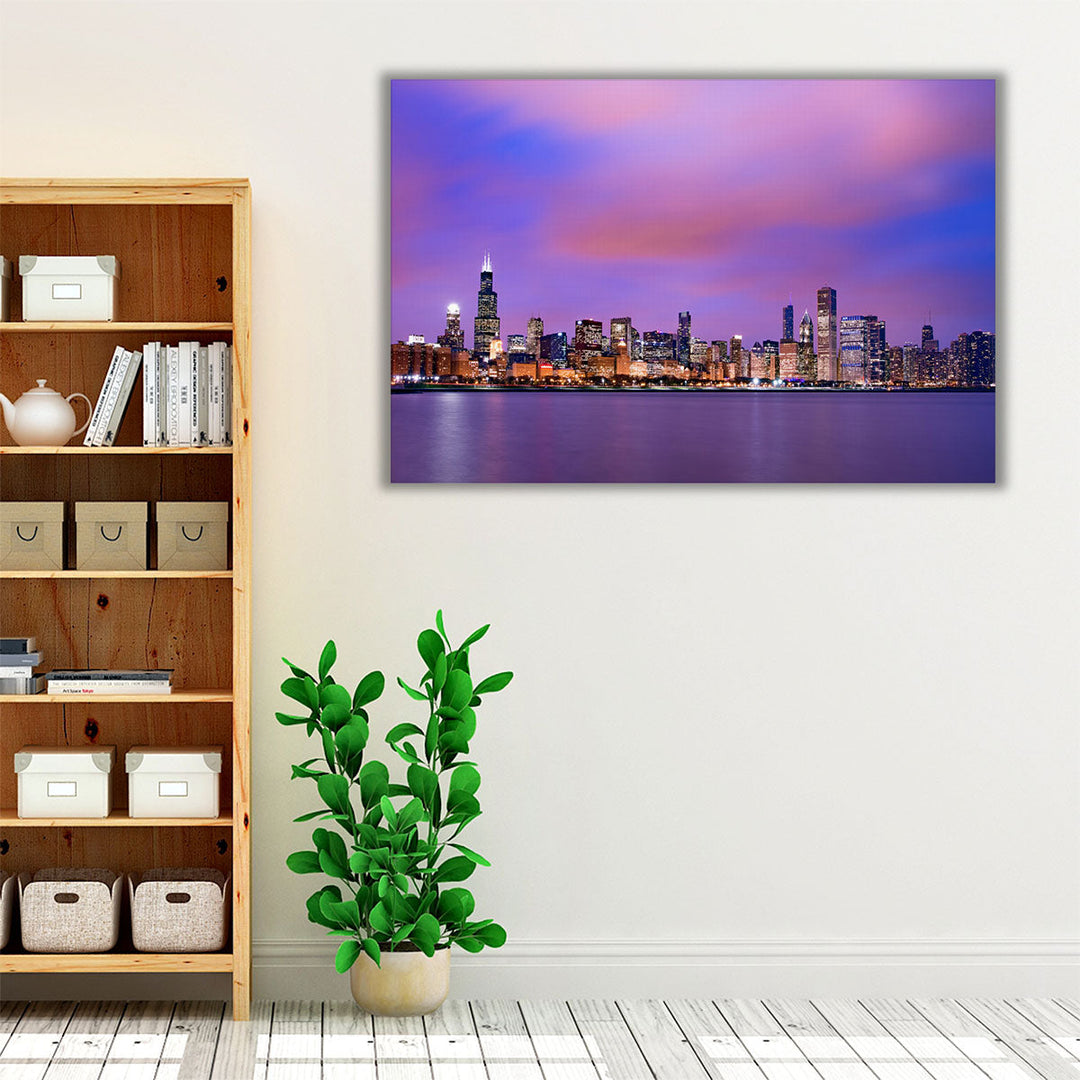 Beautiful Chicago Skyline At Sunset - Canvas Print Wall Art