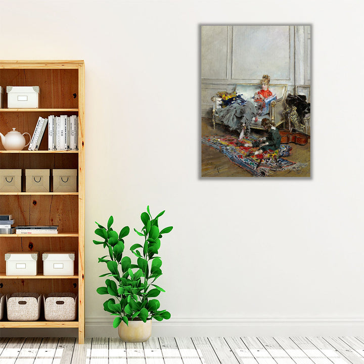 Young Woman Crocheting - Canvas Print Wall Art