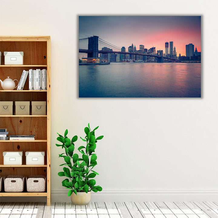 Brooklyn Bridge at Dusk, New York City Skyline - Canvas Print Wall Art