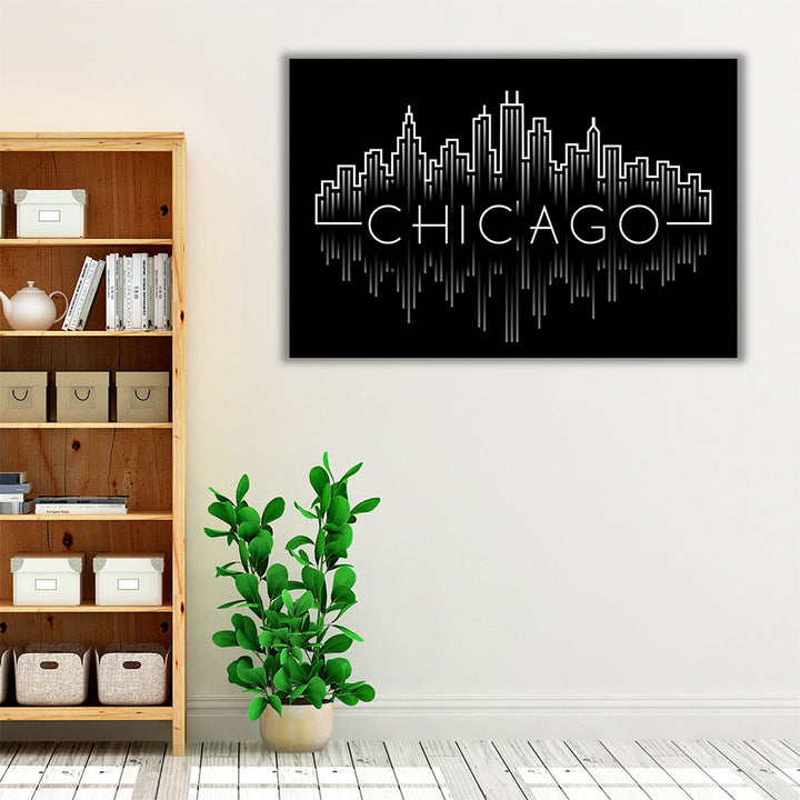 Chicago City Skyline in Line Art Style - Canvas Print Wall Art