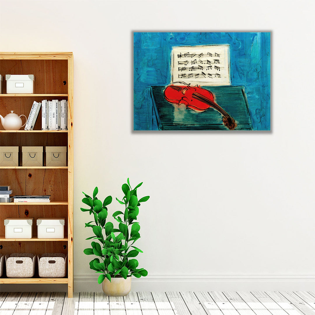 Violon Rouge sur fond Bleu - Canvas Print Wall Art