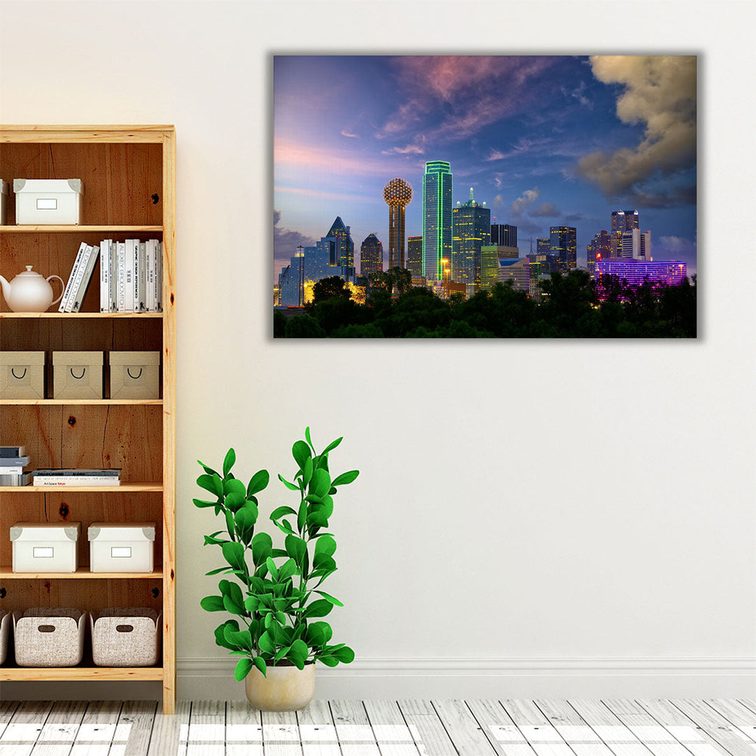 Dallas City Skyline at Twilight - Canvas Print Wall Art