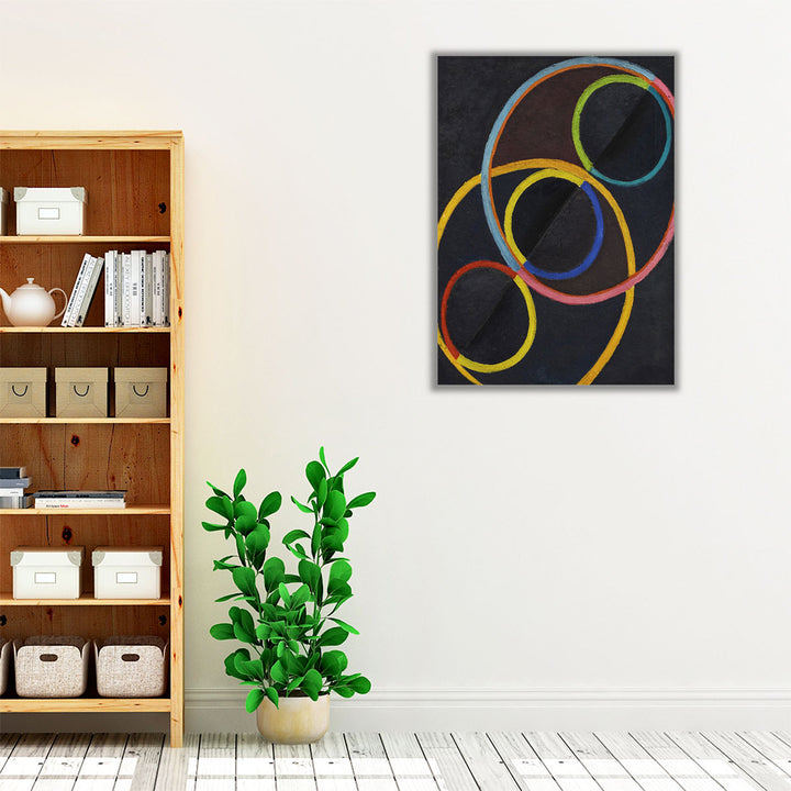 Black Relief with Colored Circles - Canvas Print Wall Art