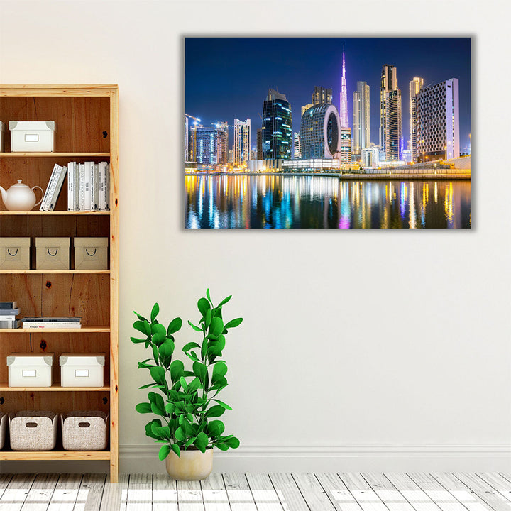 Dubai City Ultramodern Skyline During Night - Canvas Print Wall Art