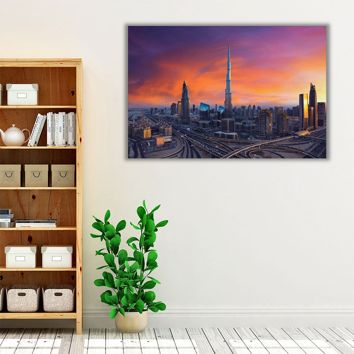 Dubai Skyscrapers During Sunset - Canvas Print Wall Art