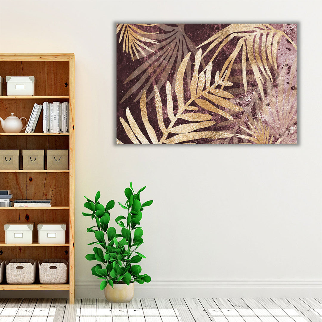 Tropical Leaves Pink Burgundy - Canvas Print Wall Art