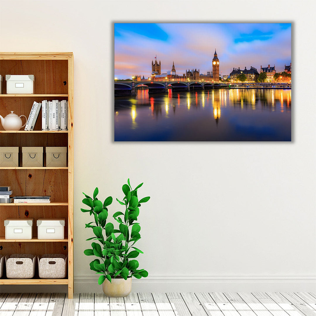 Houses of Parliament At Dusk in London Skyline - Canvas Print Wall Art