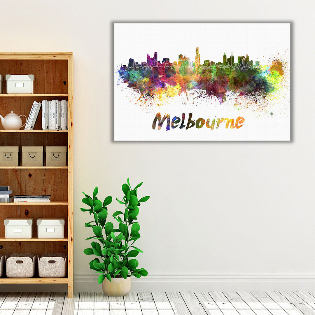 Melbourne Skyline in Watercolor - Canvas Print Wall Art