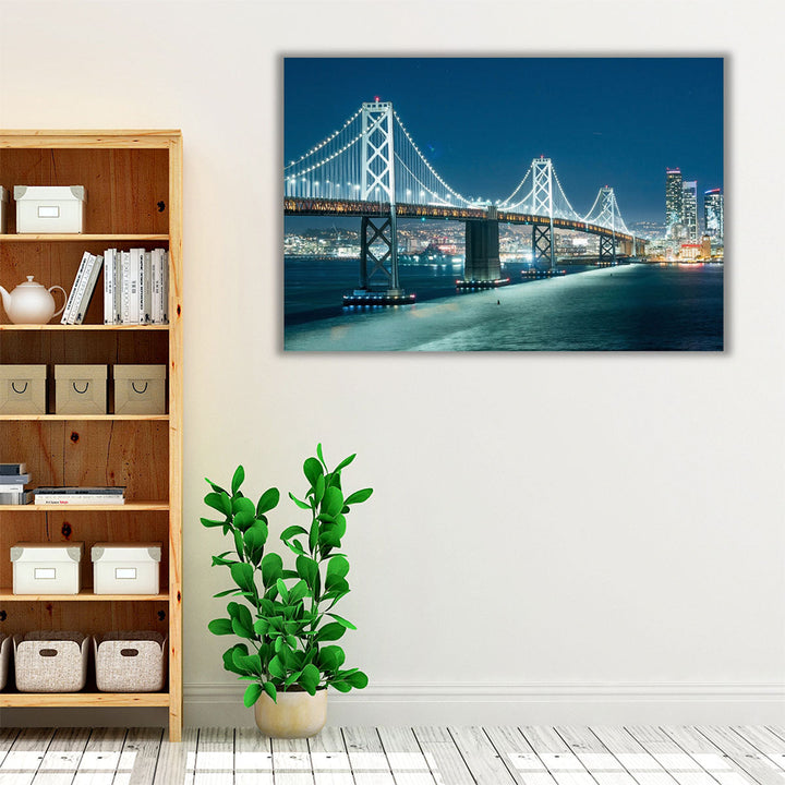 Oakland Bay Bridge in California at Night - Canvas Print Wall Art