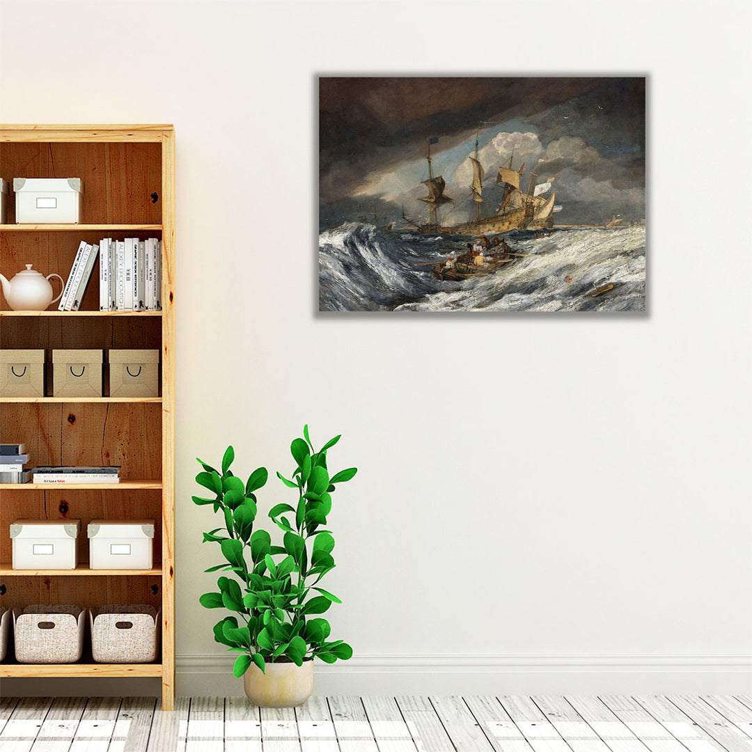Boats Carrying Out Anchors to the Dutch Men of War - Canvas Print Wall Art