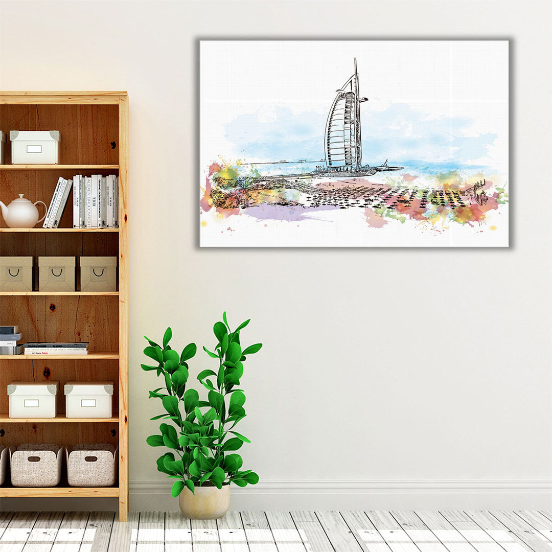 Sketch of Burj Al Arab in Dubai - Canvas Print Wall Art