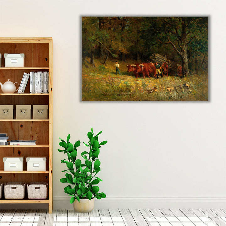 Boy and Man with Oxen - Canvas Print Wall Art