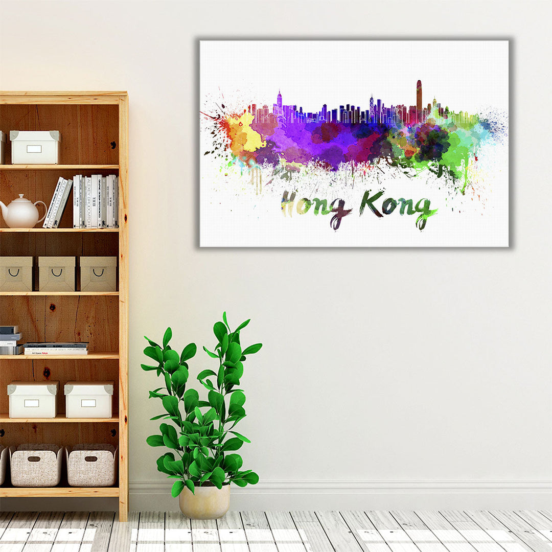 Hong Kong Skyline in Watercolor - Canvas Print Wall Art