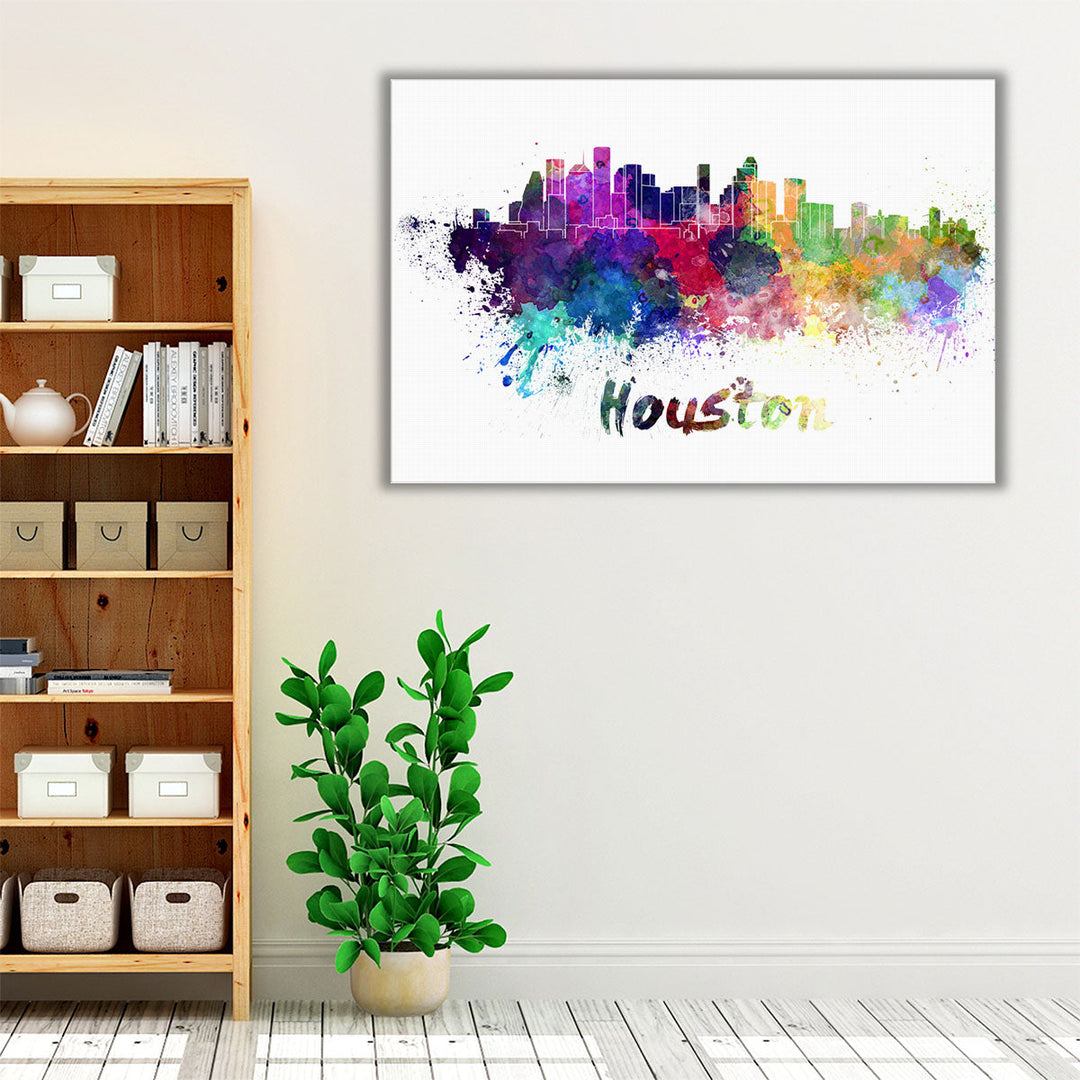 Houston Skyline in Watercolor - Canvas Print Wall Art